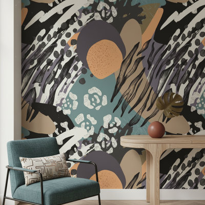 Papier peint abstrait avec motif animalier bohémien