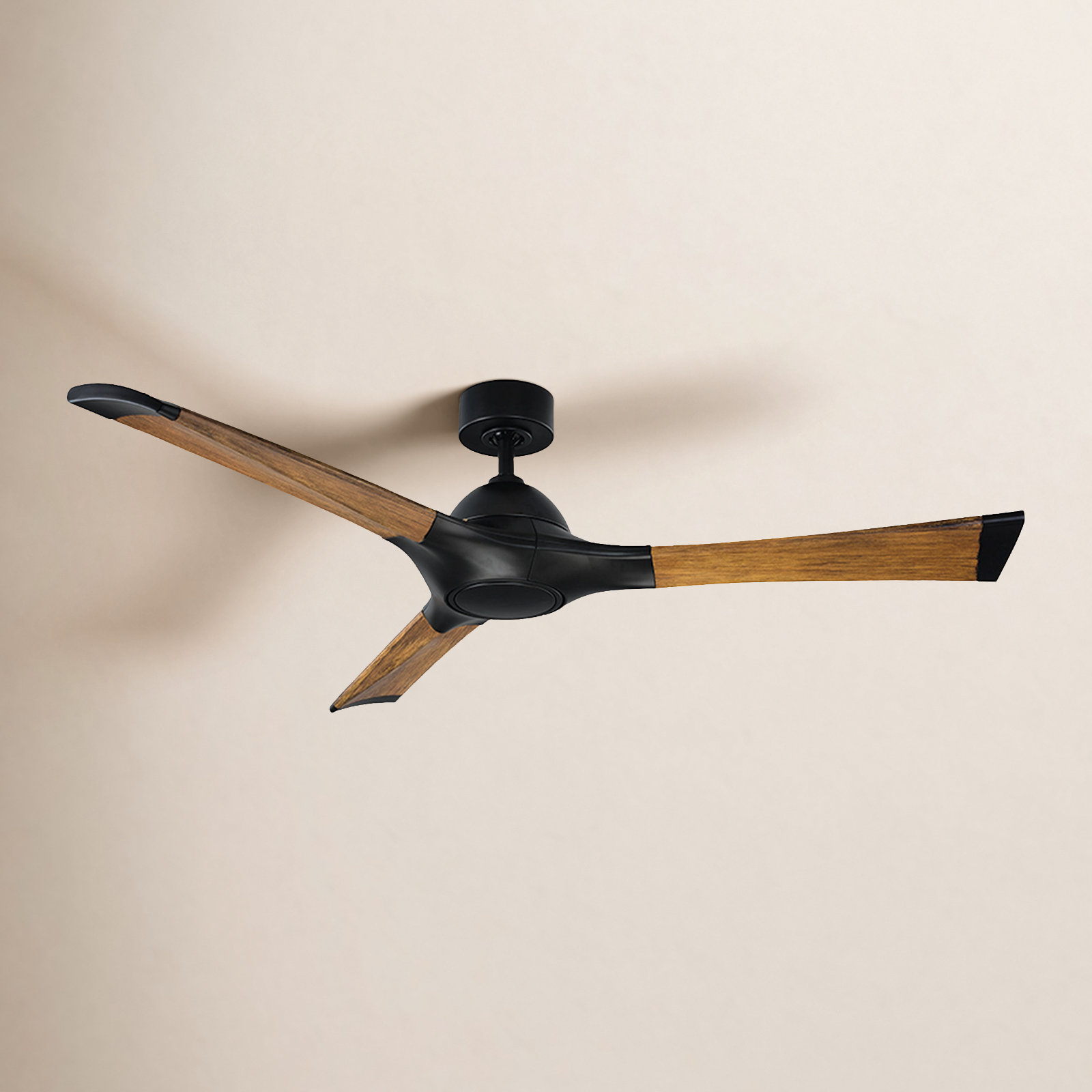 Woody Smart Ceiling Fan with LED Light Kit, 3000K, Matte Black/Distressed Koa, 60"