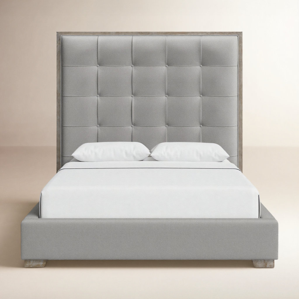 Solid Wood Platform Bed, Gray, Queen