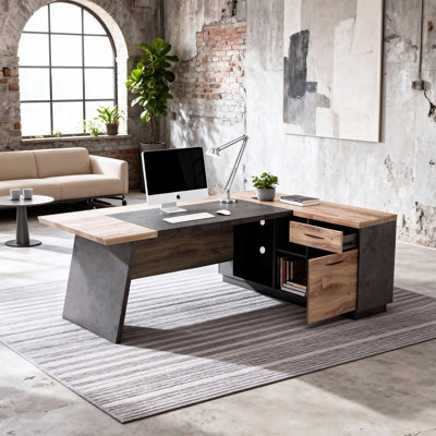 78.74In Left L-Shaped Executive Desk With Drawers & Shelves Large Office Desk With Storage Computer Corner Desk For Home Office by Latitude Run