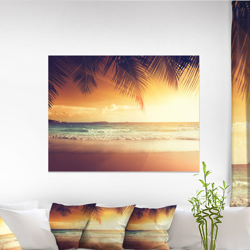 «Palm Leaves on Caribbean Seashore», impression, Toile tendue, H 30 po x l 40 po x P 1,5 po