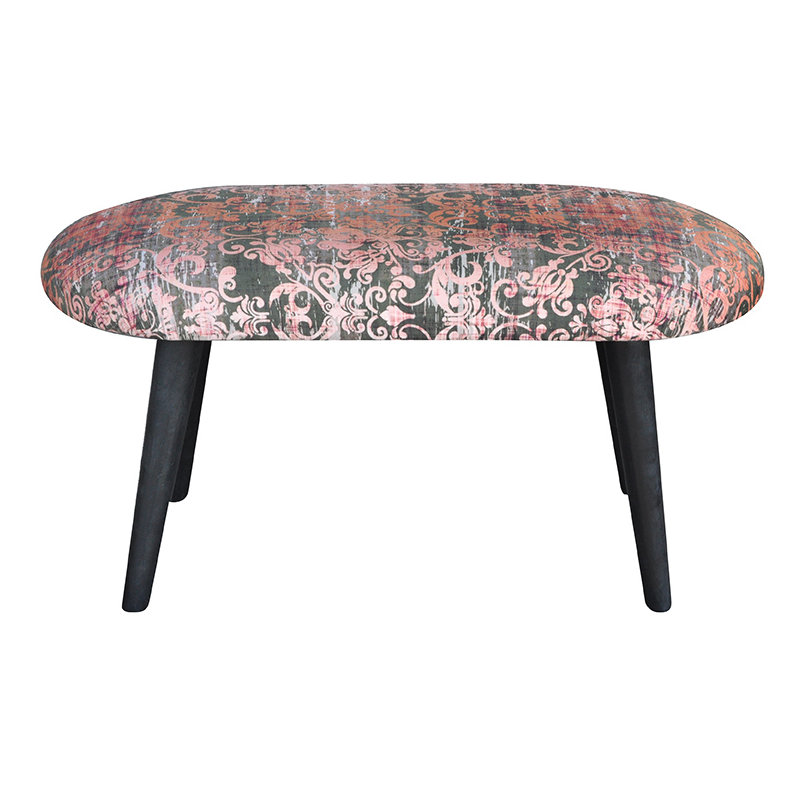Patchwork Polyester Blend Upholstered Bench, Orange