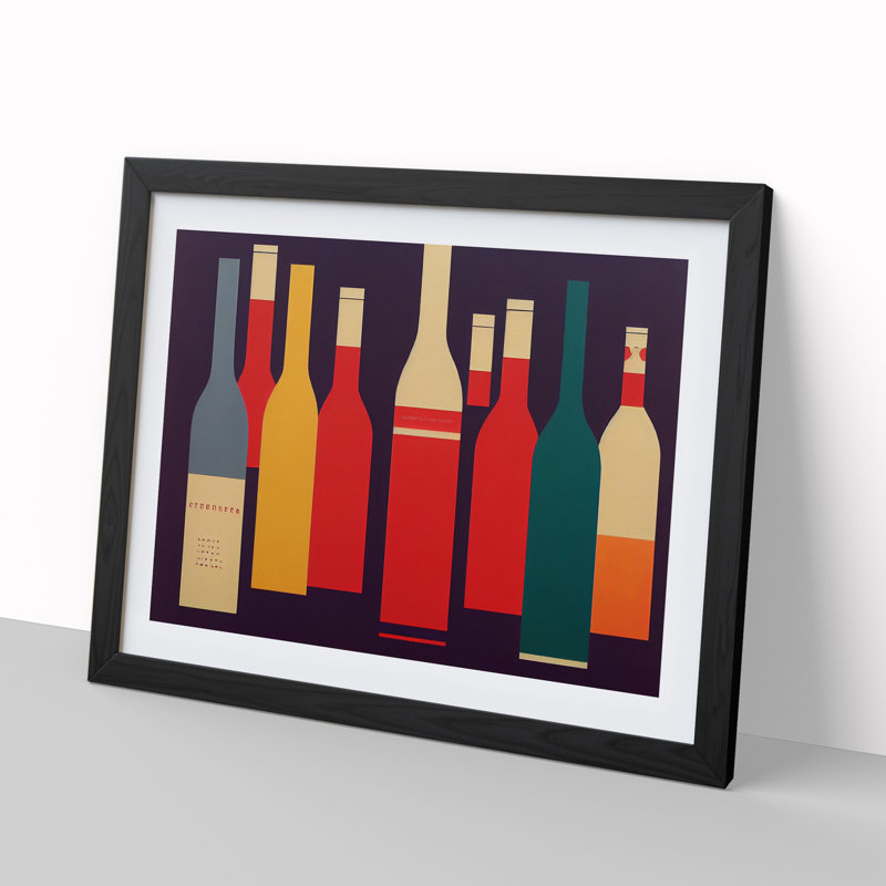 Retro Wine Bottle Vol.1 - Framed Print, Black Framed, 46cm H x 64cm W x 2cm D