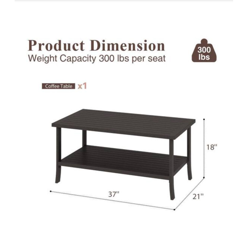 Table basse d'extérieur 37 po x 21 po brun