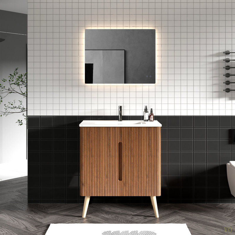 Meuble-lavabo rayé 30 po avec lavabo, options de meuble autoportant et mural pour salle de bain moderne, KD