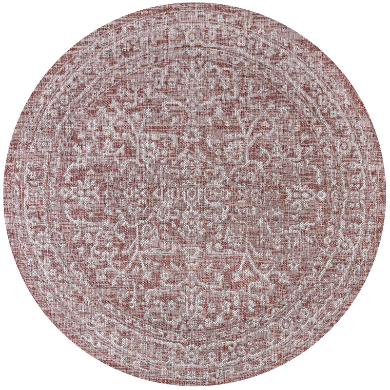 Tapis intérieur / extérieur rouge / taupe Massimo, Rond 7 pi 9 po