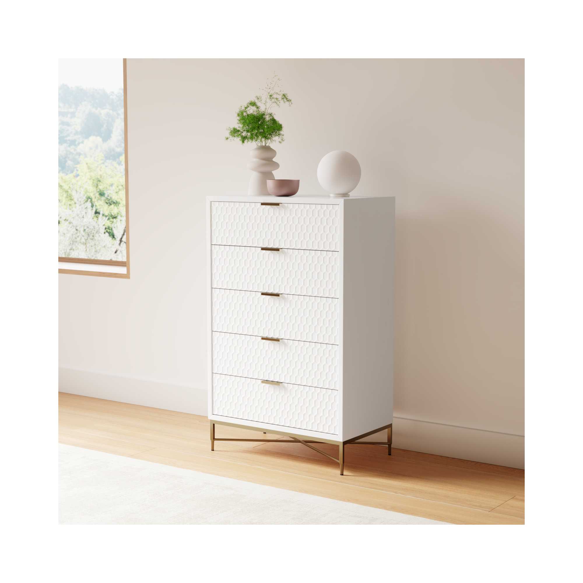 Capra 30" W 5-Drawer Wood Standard Dresser, White