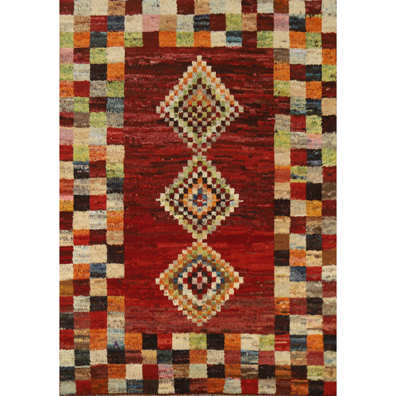 Tapis rouge marocain à carreaux rouges 6 x 8