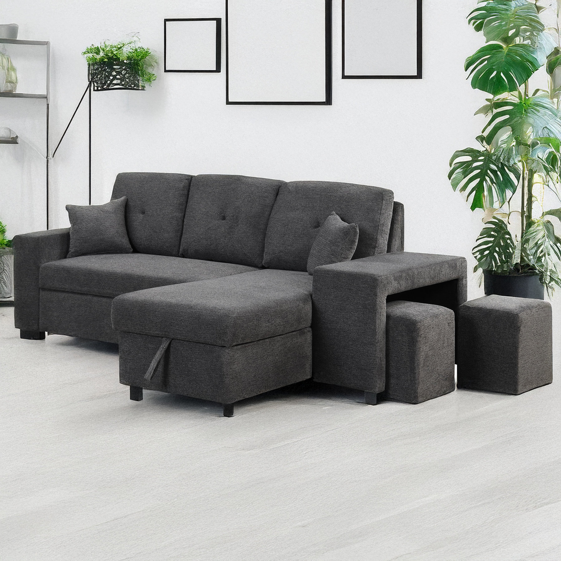 Ebern Designs Reversible Sleeper Sectional Convertible Sofa Pull Out L