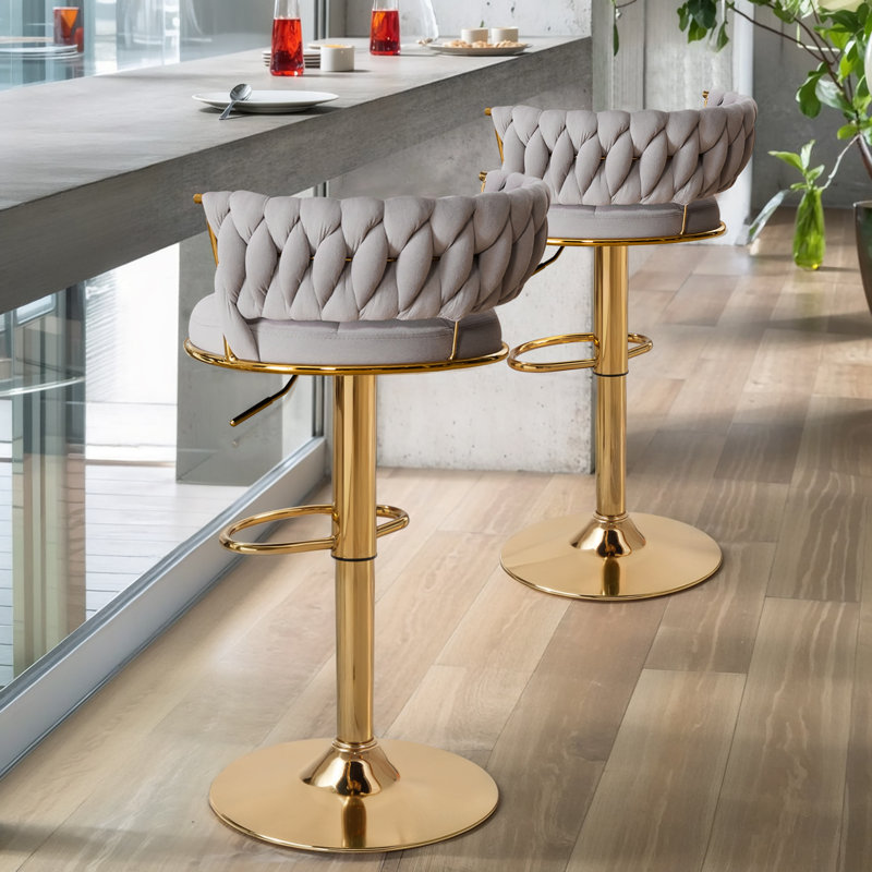 Velvet Swivel Bar Stool Set Of 2, Adjustable Counter Height Armless Barstools, Kitchen Island Chairs, Upholstered Bar Chairs