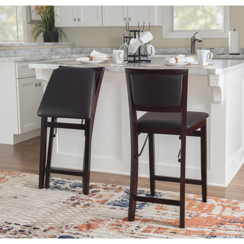 Tabouret de comptoir / de bar pliable Phaedra avec siège et dossier rembourrés, Similicuir espresso