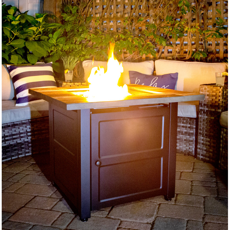 Cayden 30" Square Black and Brown Steel Gas Fire Pit Table