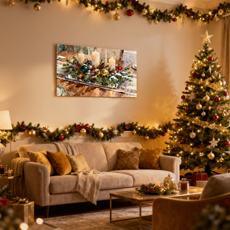 Ensemble de 3 décorations murales de Noël avec bougies et verdure, H 12 po x l 18 po
