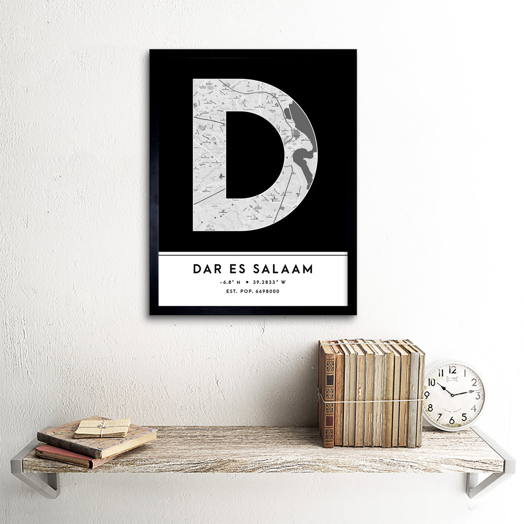 Dar Es Salaam Tanzania City Map Black and White - Picture Frame Typography