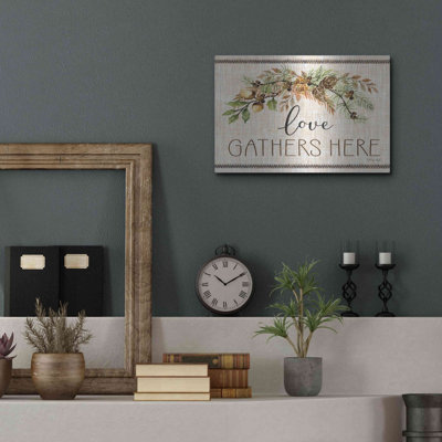 'Love Gathers Here Stitch' by Cindy Jacobs, Metal Wall Art, 16"x12"