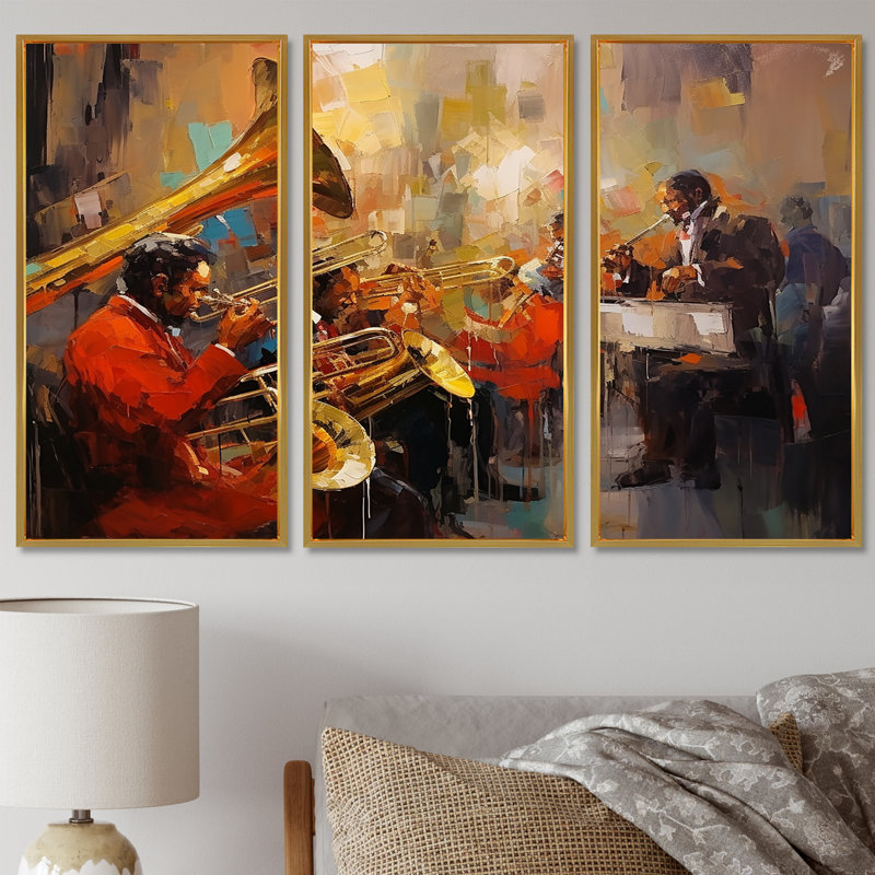 Ensemble d'art mural Orlane - Musicien, Cadre flottant doré, H 32 po x l 48 po x P 1 po