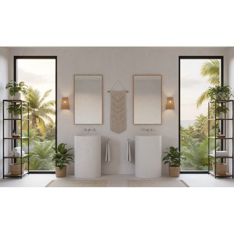 Vast Studio Aged Brass/White Freestanding Pedestal Sink – Sculpted Solid Surface Basin with Curved Modern Silhouette & Seamless Luxury Matte Finish