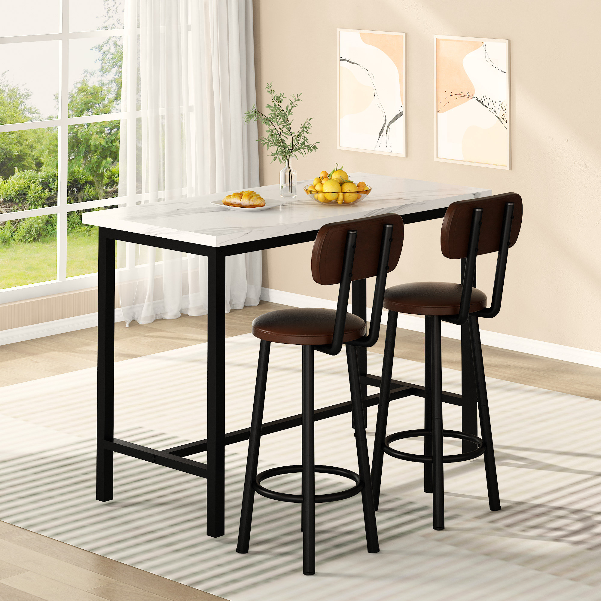 NOBBAT Rectangular Bar Table,Bar Table, High Table, Counter Breakfast Dining High Tables With Footrest And Adjustable Footpads Metal Frame Pub Coffee Desk For Small Space Kitchen Living Room(Color4,10 - View #5