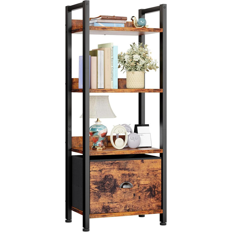 4 Tier Bookshelf With Drawer, Tall Bookcase With Shelv...