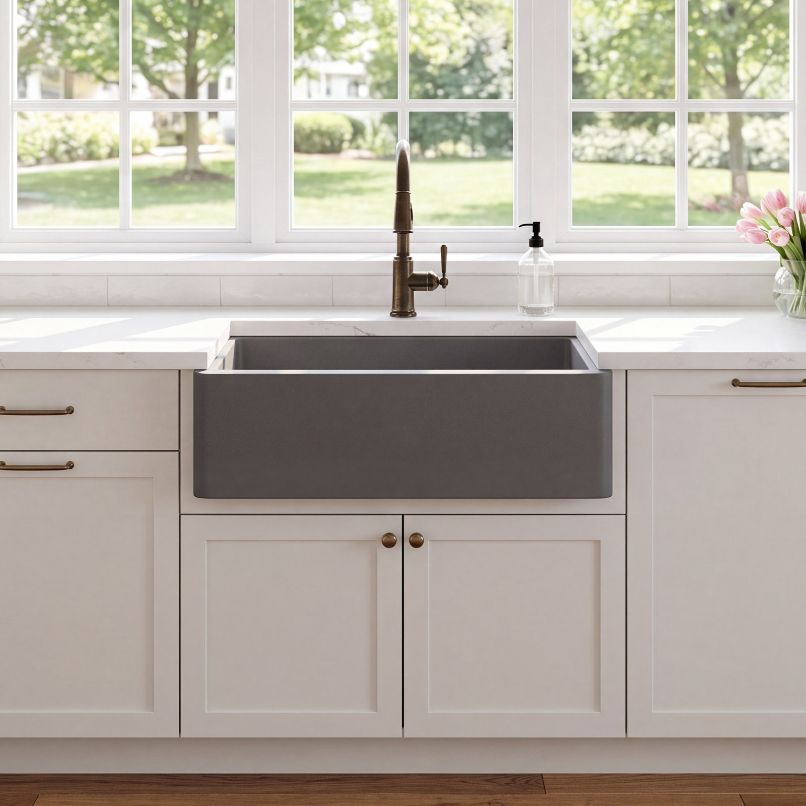 Turino™ 33" Reversible Fireclay Farmhouse Sink, Matte Gray