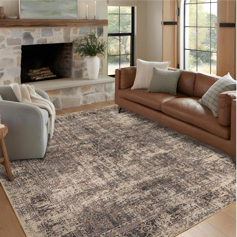 Rug Washable Non-Slip Vintage Area Rug Hallway Bedroom Living Room Kitchen Soft Floor Stain-Resistant Low Pile Laundry Room