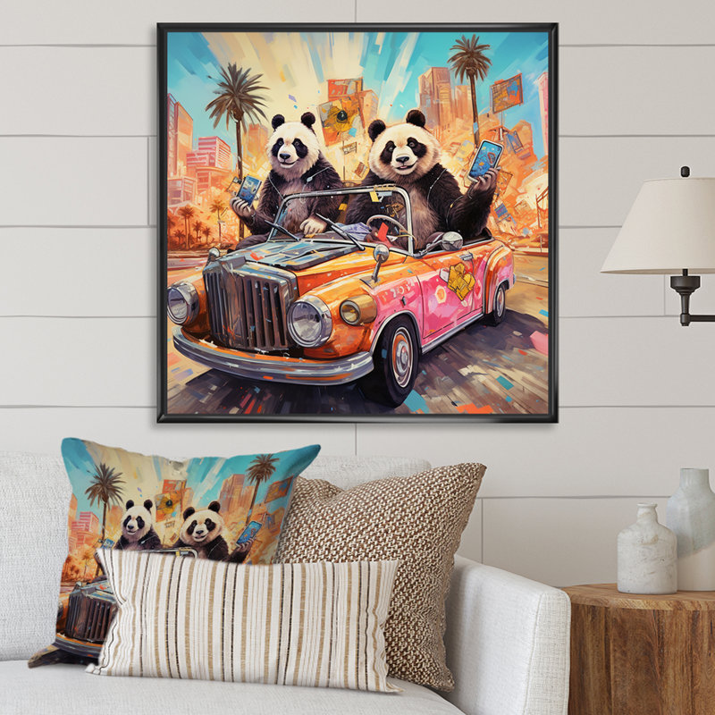 «Bambas Joyride Pandas In Vegas - Panda Animal», art mural, H 36 po x l 36 po x P 1,5 po, Cadre flottant noir
