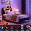 Lit plateforme simple en métal avec tête de lit, station de recharge et chambre à coucher intelligente pour une chambre confortable - sans sommier, assemblage rapide-1273416536
