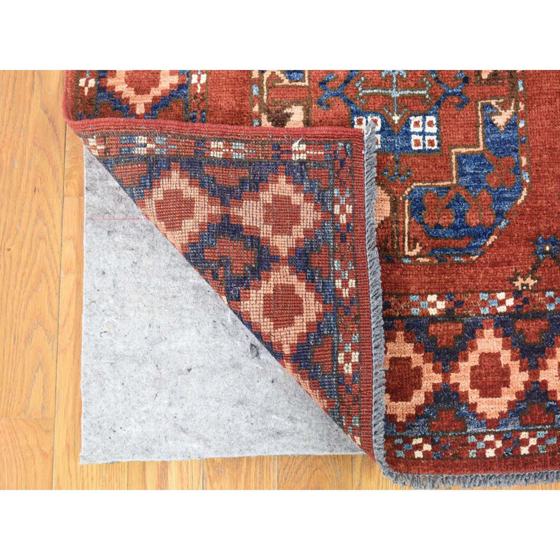 Tapis oriental noué à la main en laine douce 4 pi x 6 pi 8 po rouge Ersari afghan avec des motifs d'éléphants géométriques 7FE695E183294B0585FAB9D2F8AFF027