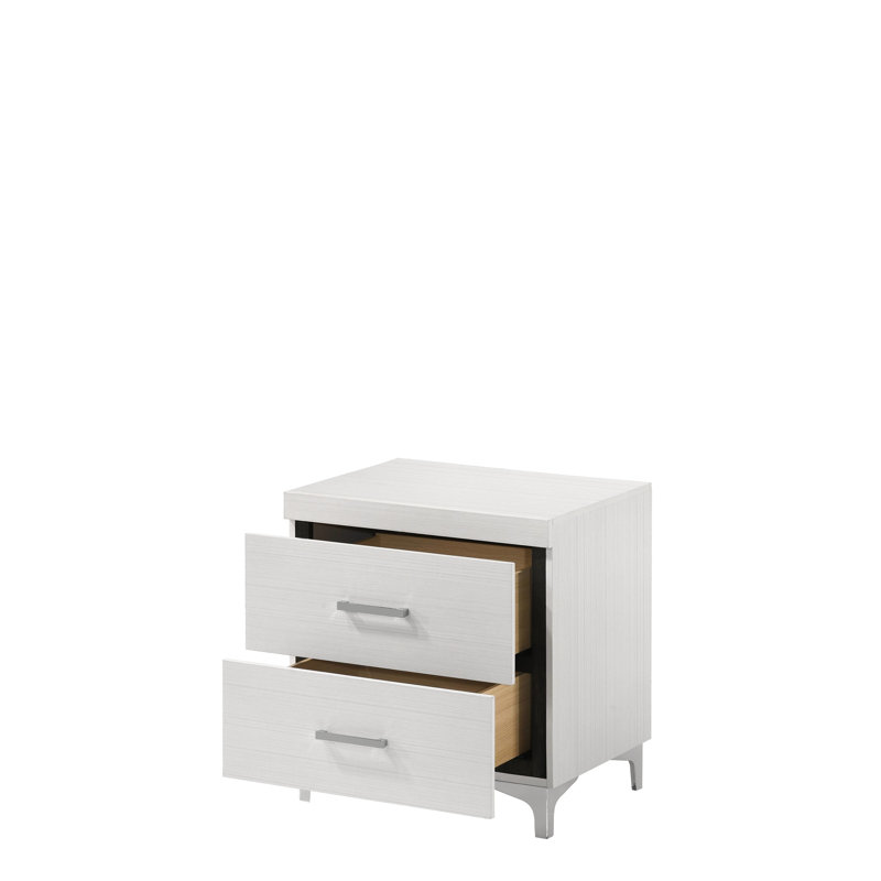 Table de chevet à finition blanche avec tiroir avant et arrière anglais, glissière centrale en métal 3/4, bois de peuplier, panneau de particules, placage stratifié et fabrication, dimension intérieure l 15 po x P 12 po x H 5 po, plancher de 4 po