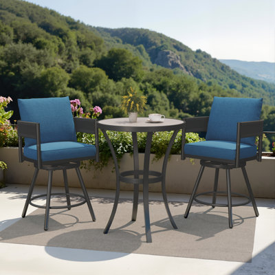 Maine Outdoor 3 Piece Steel Wicker Dinning Bar Stools  With Tile Bar