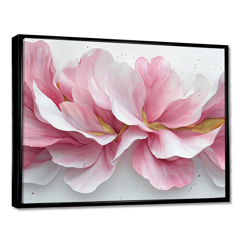 Or rose élégant veines de pétales de fleurs III - fleurs abstraites, art mural pour le salon, H 12 po x l 20 po, Noir