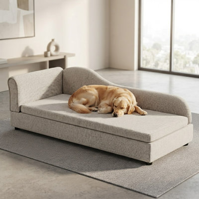 Grand lit pour chien 55 po, dossier ondulé, canapé en lin