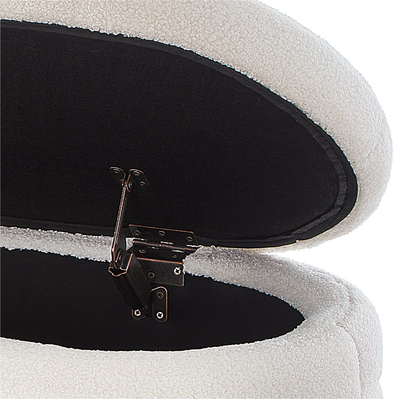 Cream White Upholstered Oval Storage Ottoman Bench