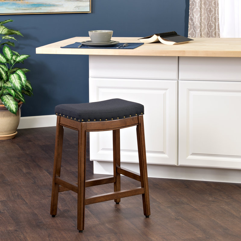 Tabouret de comptoir 24 po Windham, Bleu minuit / cadre noyer foncé