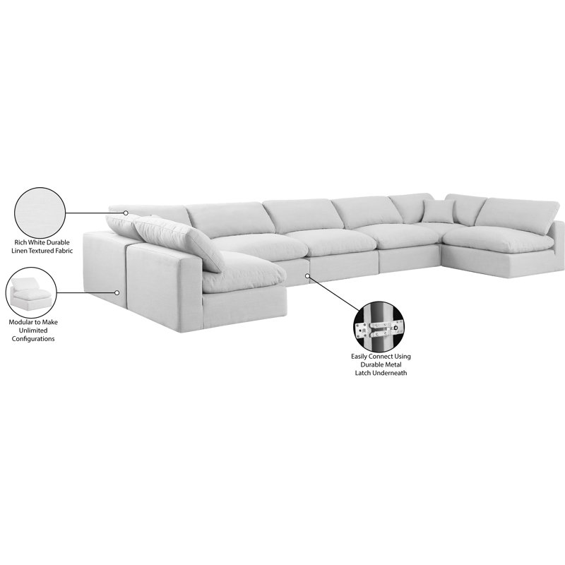 Hulen Upholstered U-Shaped Sectional Reversible, White Linen Textured Fabric