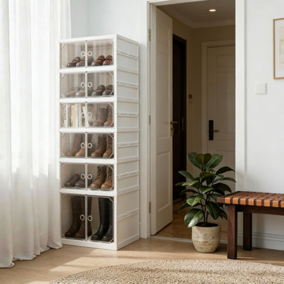 Foldable 6-Tier Shoe Organizer Rack With Clear Doors, Stackable Shoe Storage Shelf For Closet, Entryway, Bedroom - Tool-Free Assembly, Multi-Purpose U