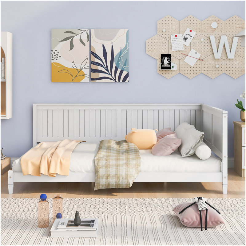 Lit de jour double en bois pleine grandeur, blanc, Lit double, Blanc
