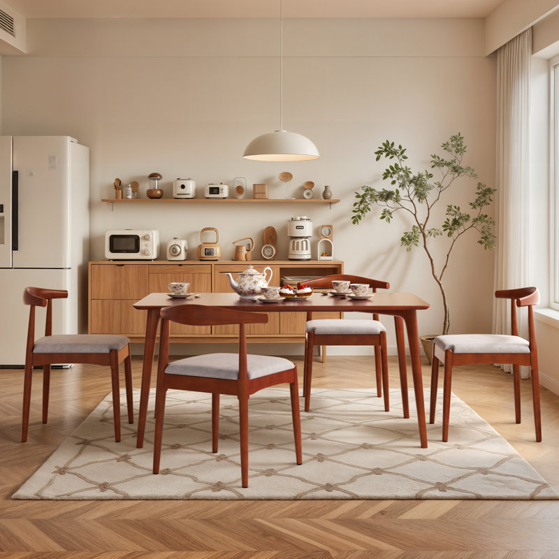 Solid Wood Dining Chairs, Upholstered Armless Side Chairs With Cushioned Seat For Home Office (Set of 2), Brown Wood