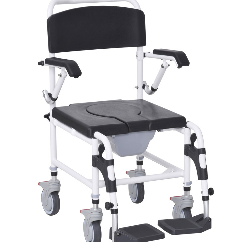 Fauteuil de mobilité avec réglage de la hauteur, siège de 17 po de largeur, noir, imperméable, seau amovible pour l'usure de la douche médicale pour personnes à mobilité réduite - surface, personnes âgées