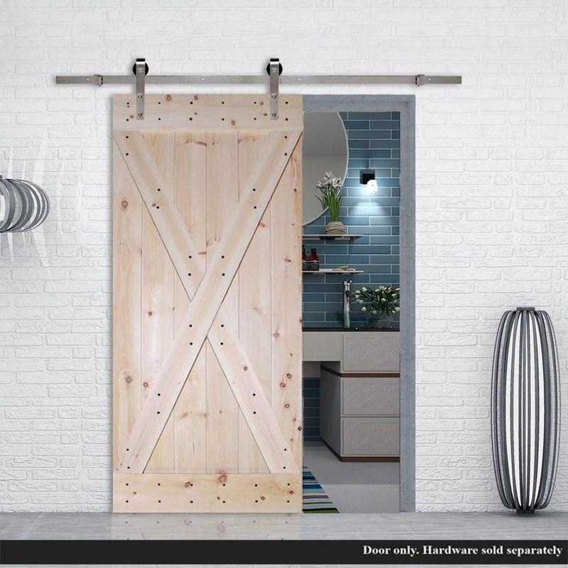 Porte de grange lambrissée peinte en bois sans trousse de quincaillerie d'installation, 36 po x 84 po, Beige