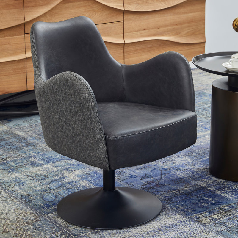 Fauteuil d'appoint pivotant en cuir véritable Loms, Noir