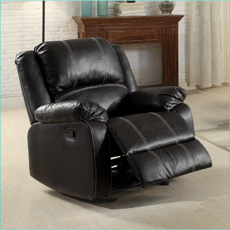 Recliners: Zuriel Modern Faux Leather Recliner Chair with External Latch | Black | Faux Leather, Black