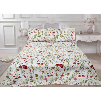 Saunderson Polyester Floral Bedspread with Pillow Shams