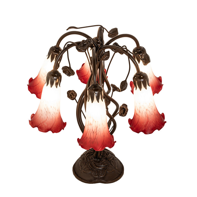 Meyda Tiffany & Stained Glass Table Lamp, Red/White