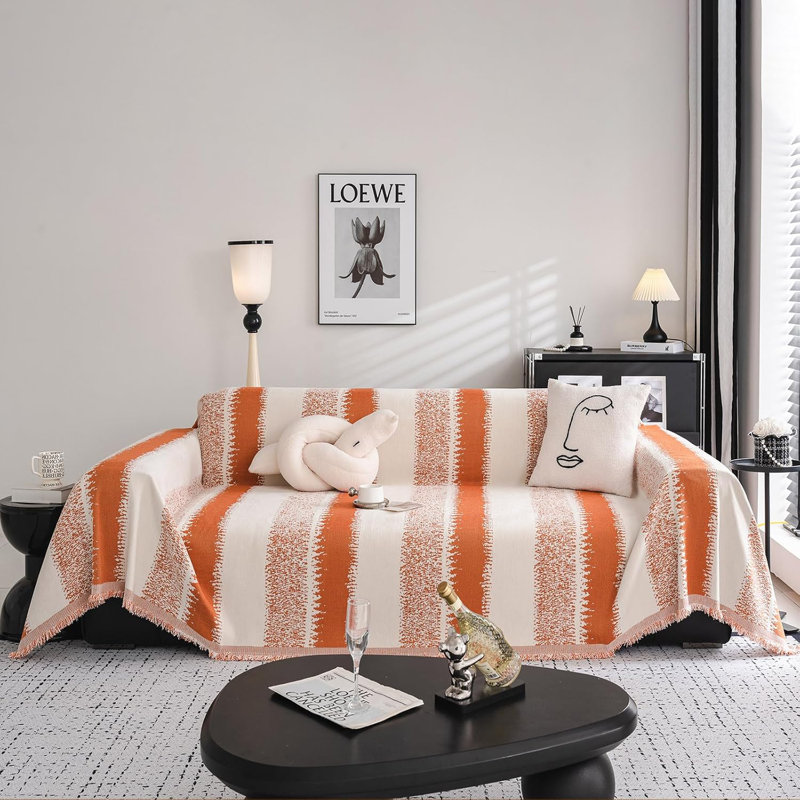 Housse de canapé en chenille de chameau café Housse de canapé chic et lavable, H 134 po x l 71 po, Mélange de coton orange