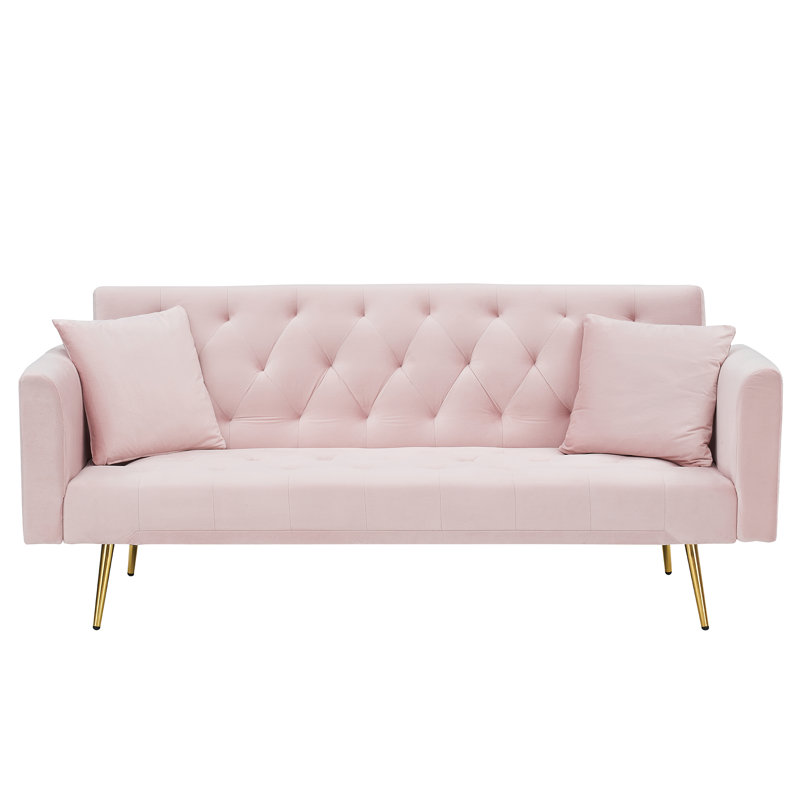 Canapé convertible 71 po en velours avec dossier réglable et 2 coussins, Rose
