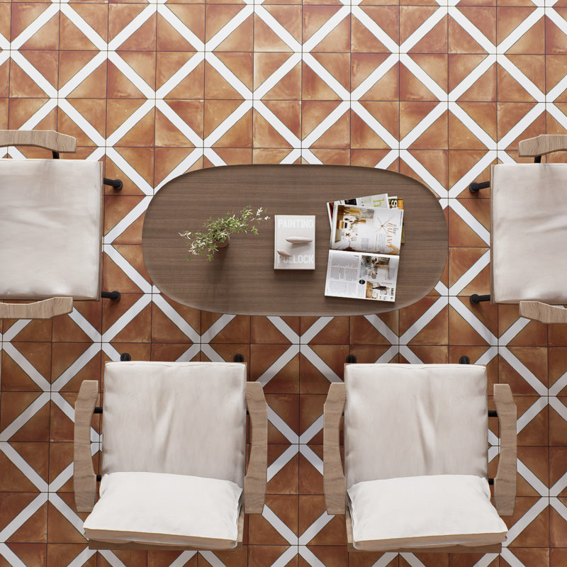 Sentier des Ocres Trellis 8" x 8" Porcelain Wall & Floor Tile, Brown/White/Green