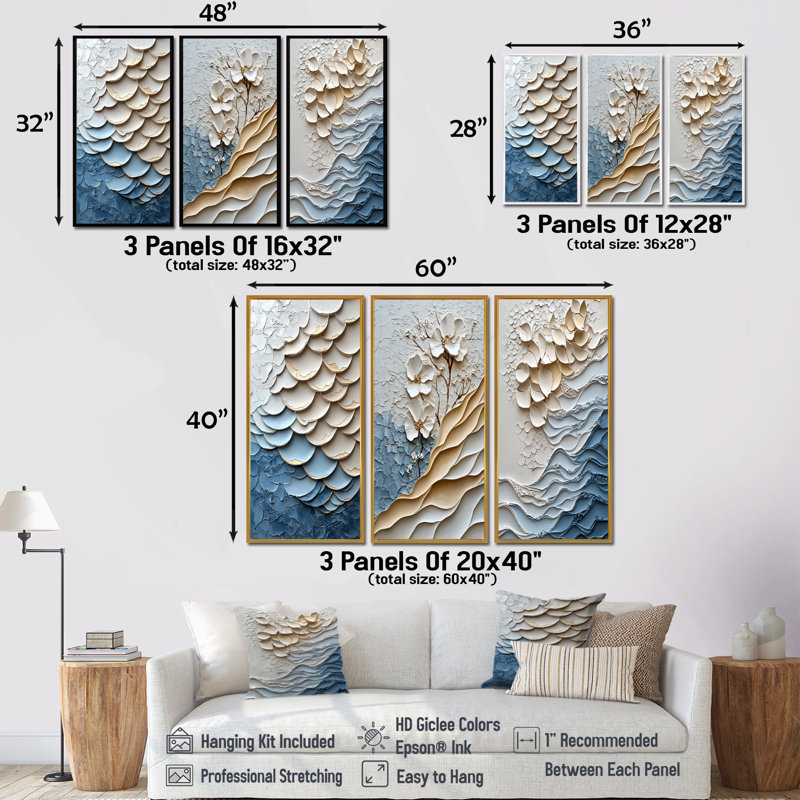 Blanc et bleu côtier mosaïque I - Collection d'art mural côtier, H 32 po x l 48 po, Reproduction encadrée sans passe-partout