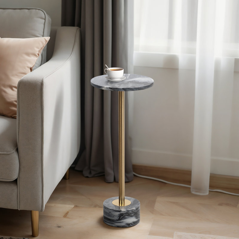 Layla Marble End Table - Side Table Perfect for Any Living Room, Bedroom, or Office, Gray/Gold
