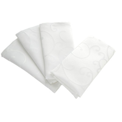 Ceballos Jacquard Waterproof Thick Luxury Premium Solid Damask Branch Scroll Decorative Home Kitchen Liquid Repellent and Stain Resistant 4 Piece Napkin Set, White Color Square 18 x 18 Inch